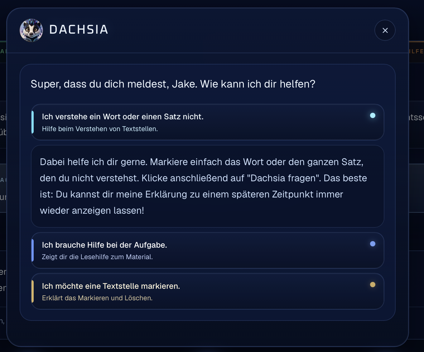 Dachsia-Hilfe mit konkreter Erklärung zu einer markierten Textstelle